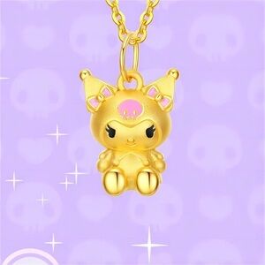 24K Gold Over 925 Sterling Silver Kuromi 3D Pendant Sanrio Kawaii Matte Gold